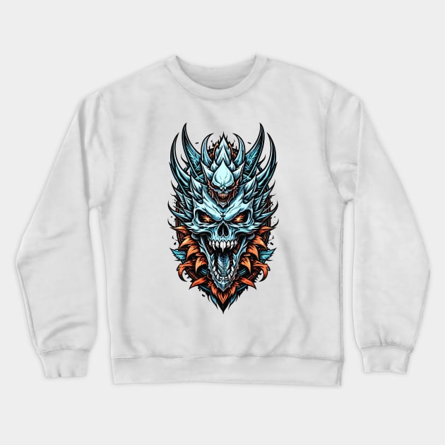 Blue Dragon Skull Head Crewneck Sweatshirt by DeathAnarchy